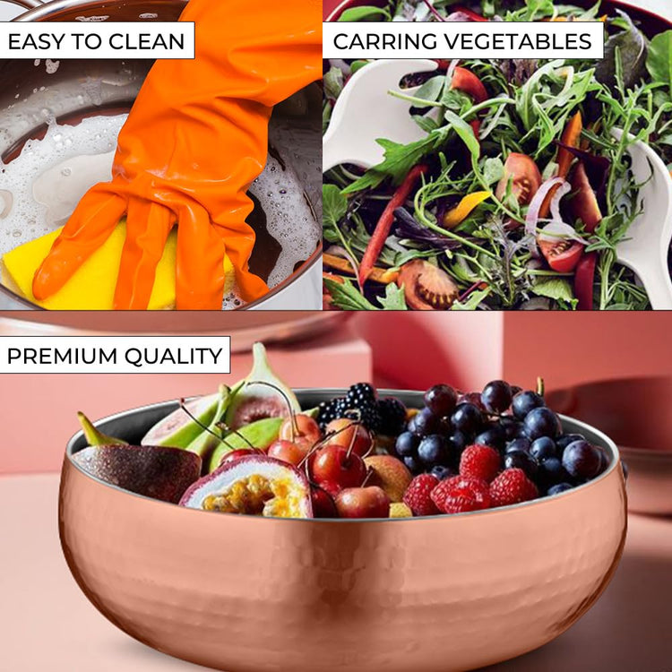 Set of 3 Premium Stainless Steel Salad Mixing Bowl Hammered Finish (3 Count)