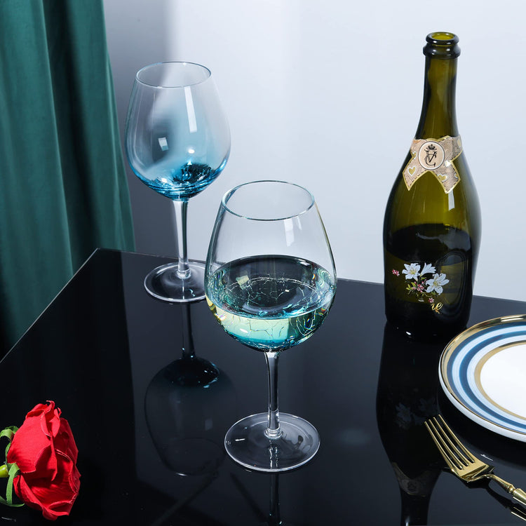 Handmade Blue Crackle Wine Glasses