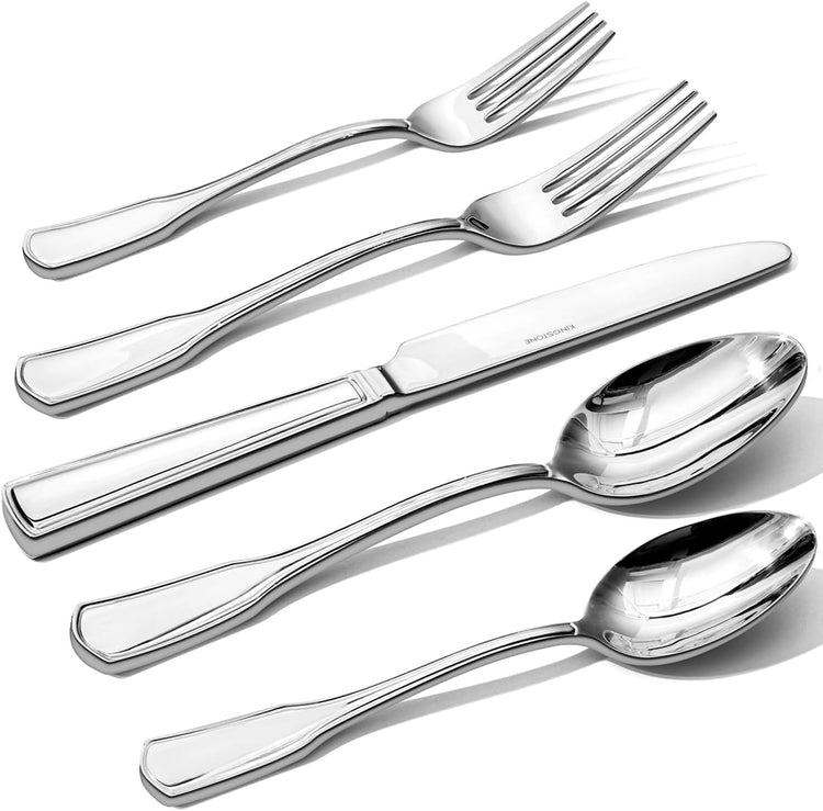 KINGSTONE 60-Piece Silverware Set, 18/10 Stainless Steel Flatware Set for 12, Tableware Cutlery Set, Utensil Sets for Home Restaurant, Mirror Finish, Dishwasher Safe