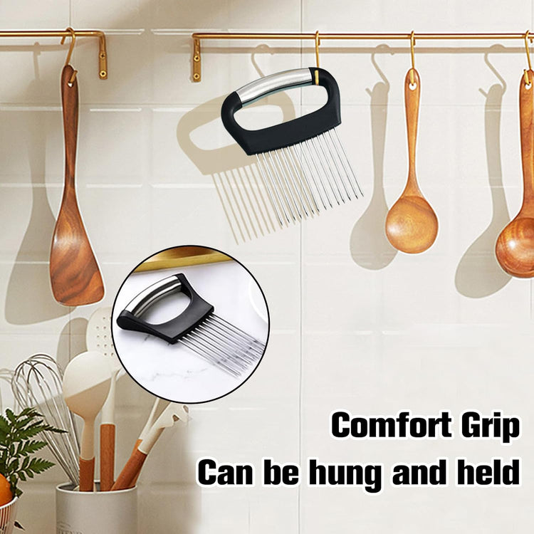 Onion Holder for Slicing, Large Onion Cutter Vegetable Chopper, Stainless Steel Tomato Slicer for Potato Lemon, Practical Meat Tenderizer Tool(2 Pcs)
