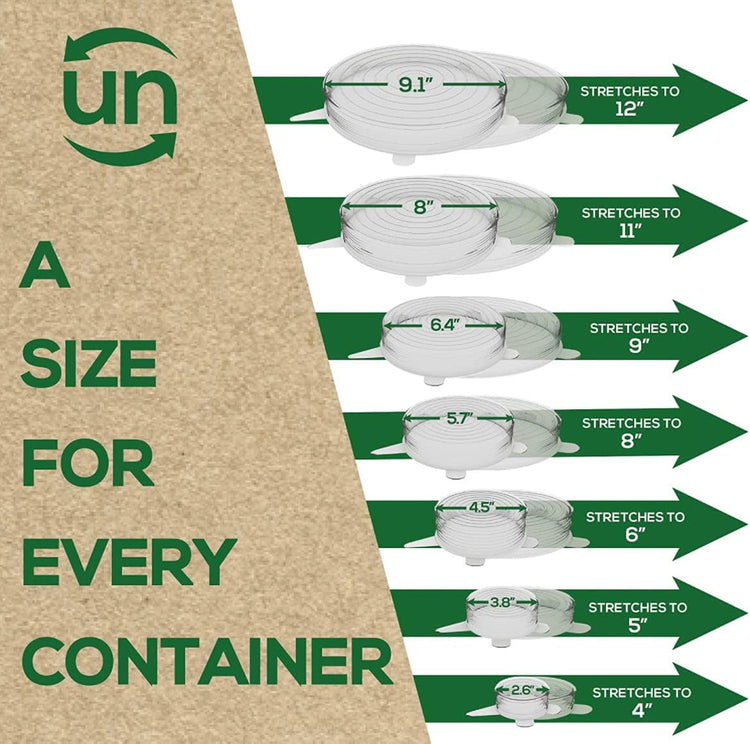 unwasted Reusable Silicone Lids (Large) – Upgrade Your Kitchen Gadgets with Our Silicone Covers for Food Storage – Reusable Silicone Stretch Lids and Food Covers for Containers Up to 9” (Pack of 4)