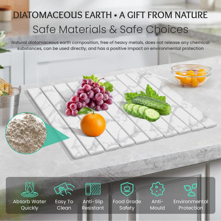 Stone Dish Drying Mat Collapsible Diatomaceous Earth Absorbent Mat Quick Dish Drying Pad Dish Rack Pad Match Any Counterto Multiple Usage for Kitchen