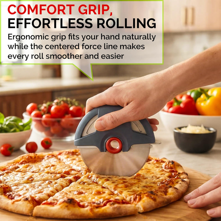4.3" Palm Grip Pizza Cutter with Blade Cover for Thick Crusts