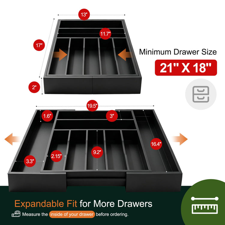 Large Premium Bamboo Silverware Organizer