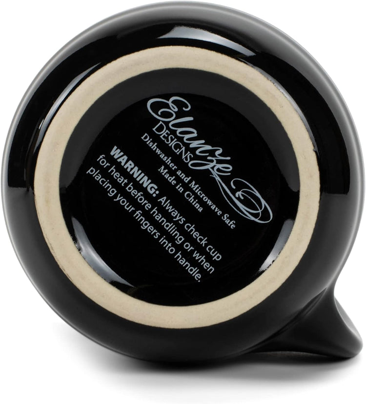 Elanze Designs Ribbed 14 ounce Ceramic Stoneware Handwarmer Mug Set of 4, Black