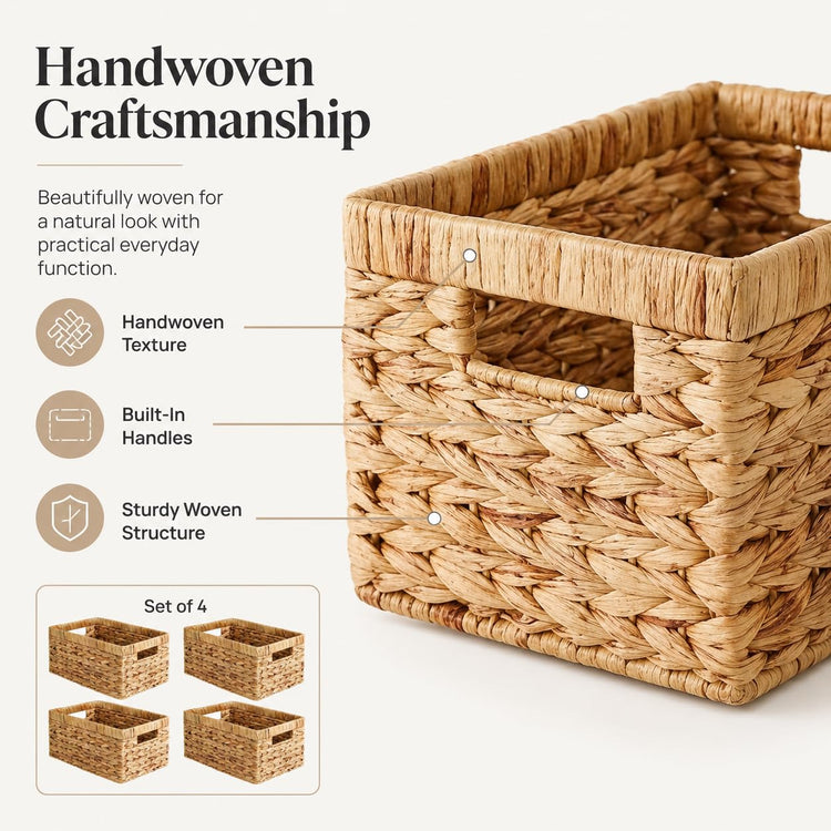 Water Hyacinth Wicker Storage Baskets for Shelves (4 Count)