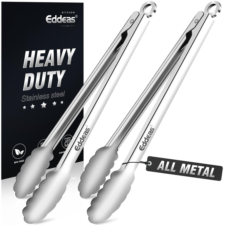 2 PCS 12 Inch Tongs for Cooking Heavy Duty All Metal Kitchen Tongs (2 Count)