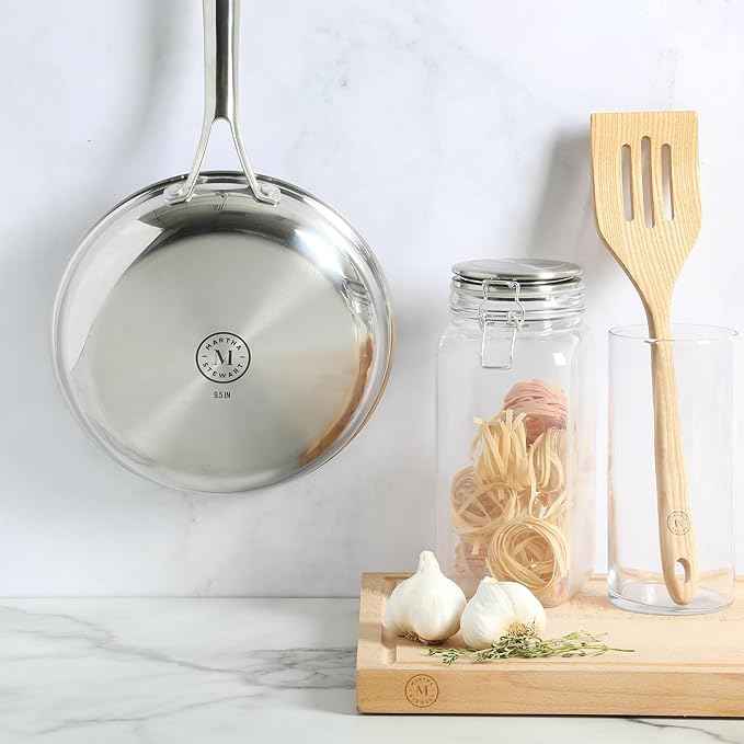Martha Stewart Badgley Hybrid Nonstick 9.5 Inch TriPly Stainless Steel Fry Pan & Stay Cool Handle - Laser Etched Non-Toxic Perfect Sear Nonstick Skillet - Dishwasher and Induction Safe