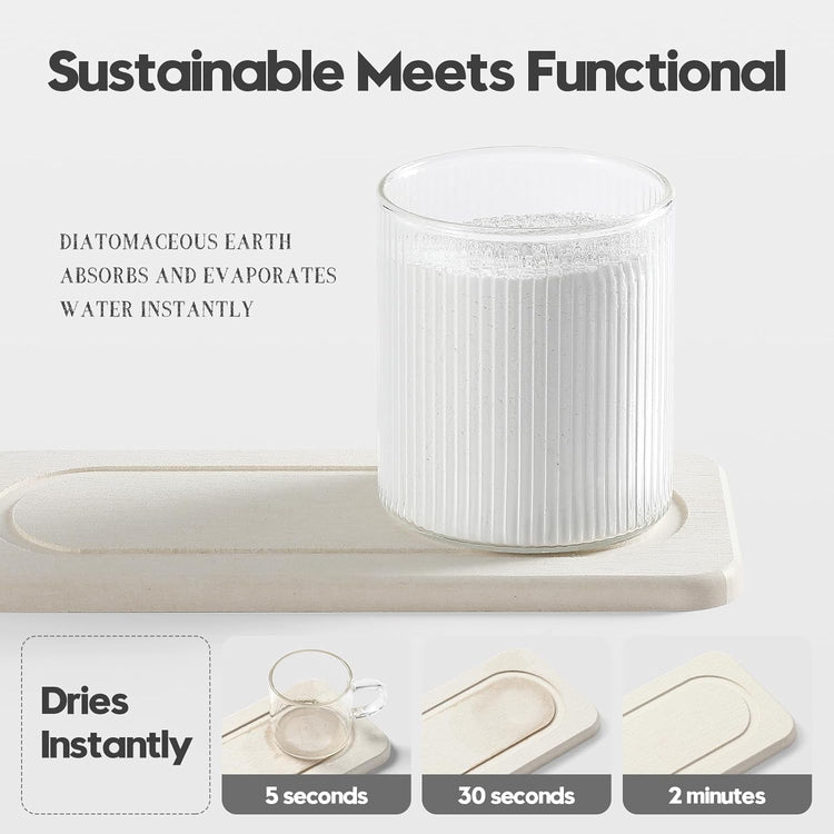 2Pack Diatomite Stone Sink Tray, Water Absorbing Faucet Mat for Kitchen & Bathroom Counter, Quick Dry Decorative Soap Dish Makeup Vanity Caddy,Dispenser Sponge Holder Organizer, Beige-8"x 3.8"