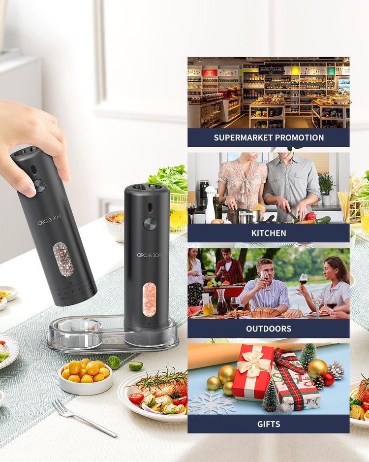 Rechargeable Electric Salt and Pepper Grinder Set with Base