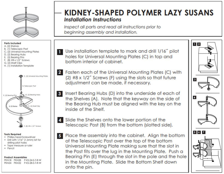 KV Lazy Susan Kidney Shaped 2 Polymer Shelves 24"