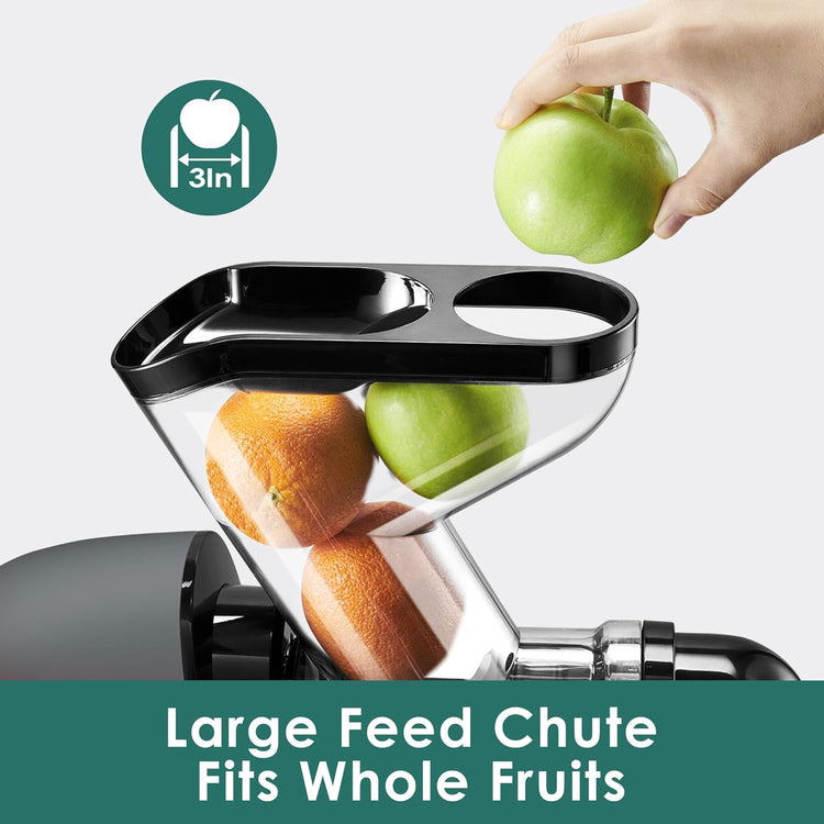Cold Press Juicer,Juicer Machines Vegetable and Fruit with 3'' Feeding Chute, Masticating Slow Juicer Extractor, Easy to Clean,2 Speed, BPA-Free, 200W (Cool Grey)