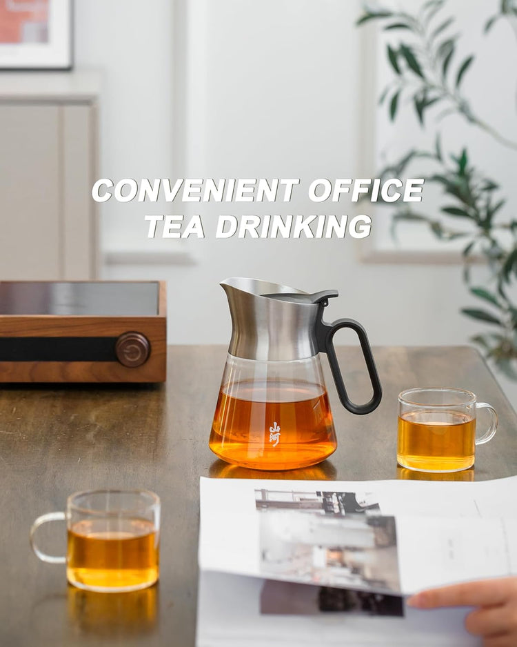ZENS Design Glass Teapot with Infuser with 2 Cups, 23oz Small Loose Leaf Steeper Pot with Stainless Steel Spout for Hot Tea Diffusers, Oval Handle Clear Tea Infusers Pot for Tea Lovers Gifts