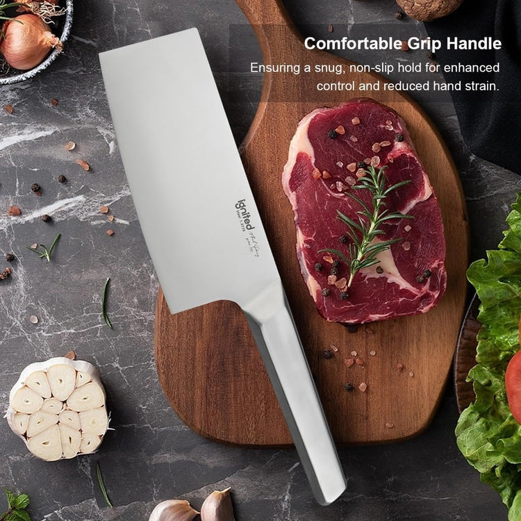 7 inch Meat Cleaver, One-piece All-Metal Cleaver Knife, German 1.4116 High Carbon Stainless Steel Kitchen Knife, Chinese Cleaver with Hollow Handle