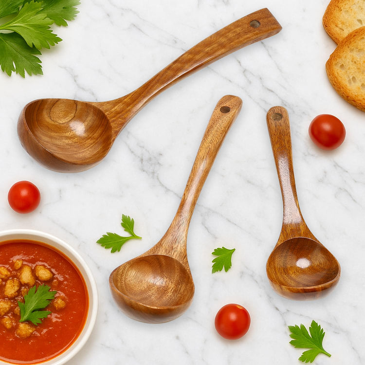 3Pcs Wooden Ladles Serving Spoon Non Toxic Soup Ladle Wood Cooking Spoons (3 Count)