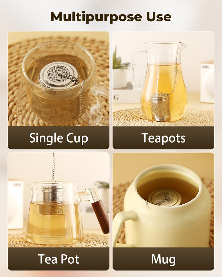 House Again 2 Pack Tea Strainers for Loose Tea, Extra Fine Mesh Tea Infuser, 304 Stainless Steel with Chain Hook, Loose Leaf Tea Steeper for Brew Tea Spices & Seasonings, Geometric Design