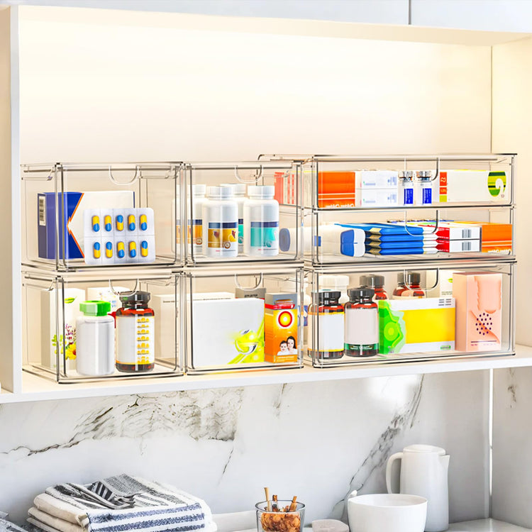 6 Pack Acrylic Stackable Storage Drawers for Vanity
