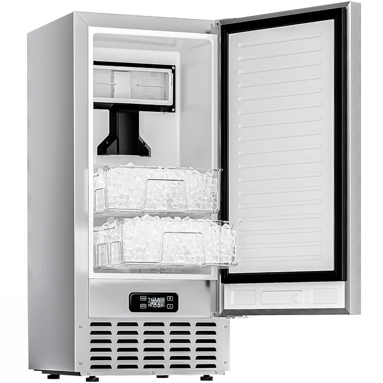 EUHOMY Commercial Under Counter Nugget Ice Maker Machine, 70Lbs/Day, Bulit-in Freestanding Ice Maker with Double Ice Baskets, Self-Cleaning & 24H Timer Ice Machine, for Commercial & Home Use(Silver)