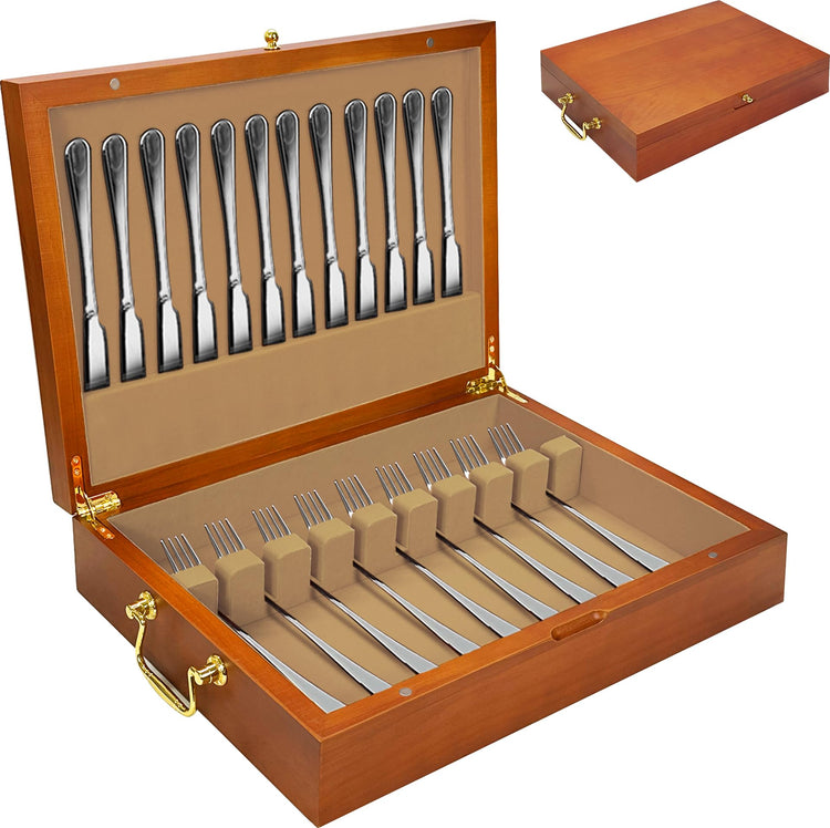 Silverware Storage Box Solid Wood with Lid