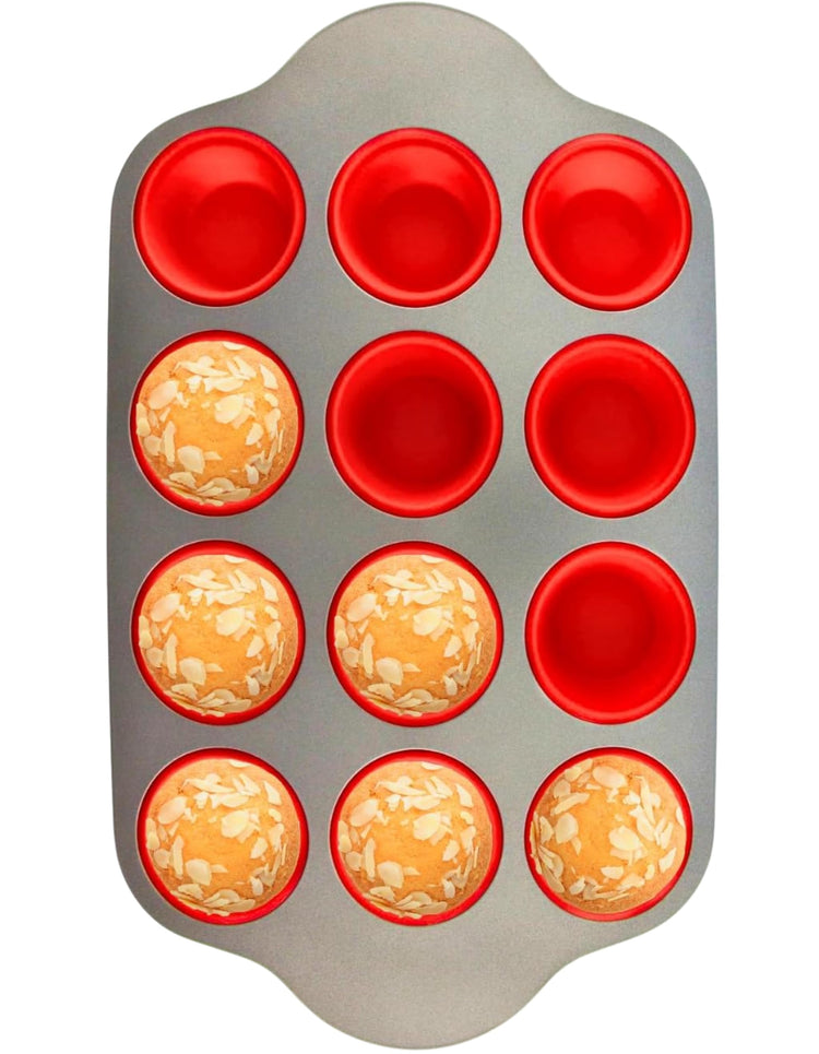 Non Stick 12 Cup Silicone Muffin Pan with Steel Frame