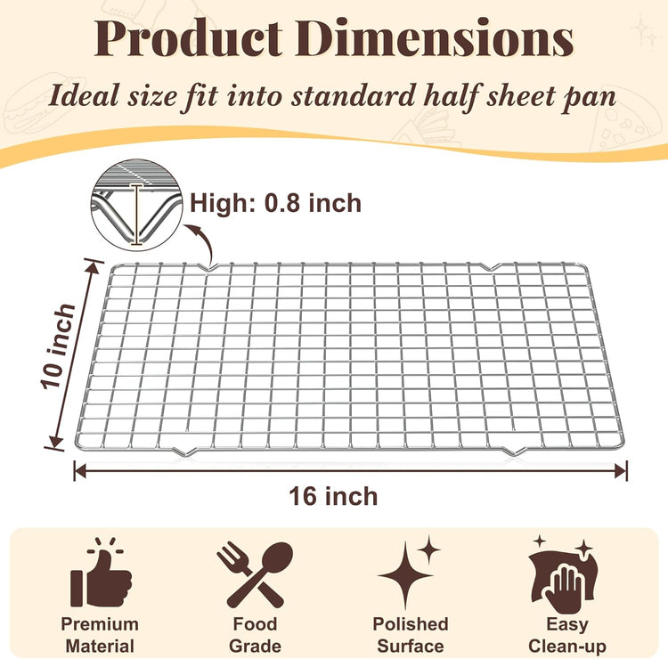Cooling Racks for Cooking and Baking - 2 PCS 10" x 16" Grid Wire Baking Rack for Oven Cooking, Baking, Grilling, Roasting -Dishwasher Safe Bacon Rack- Fits Jelly Roll Cookie Sheet Pan-Box Packaging - Nestoria