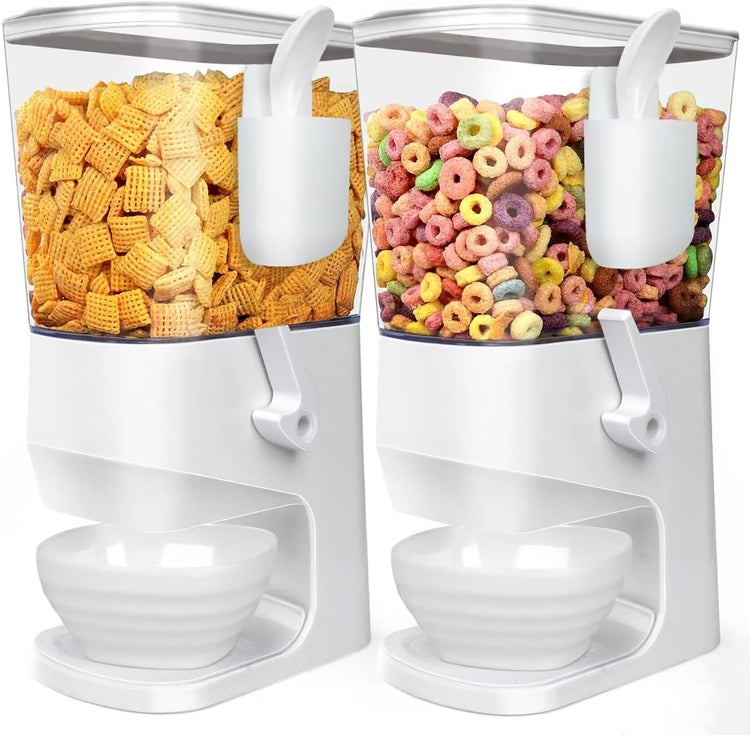 Cereal Dispenser Countertop With Bowls and Spoons Cereal Containers Storage for Pantry Snack Organizer Dry Food Storage Container with Lid for Kitchen Organization Oatmeal Nut Granola(2pcs White)