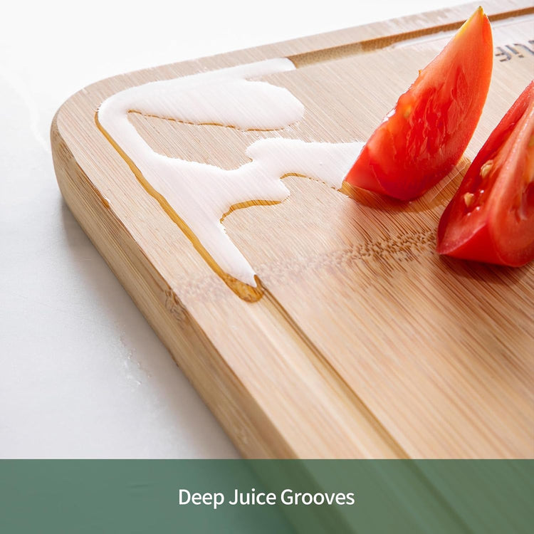 No Glue and Healthy & Organic Non Toxic Small Bamboo Cutting Board with hands for Kitchen,Plastic Free, Juice Groove, Non-solid Wood Cutting Board for Meat, Vegetables and Fruits (12 * 8inch)