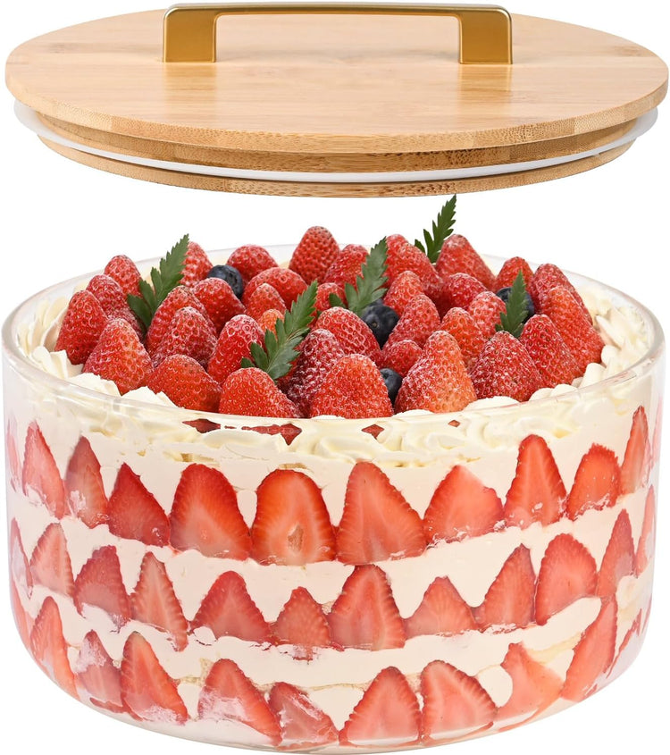 Large Salad Bowl, 10 inch Trifle Bowl Glass with Sealed Lid, Versatile Mixing and Serving Bowl for Laying Ice Cream,Cake,Cupcake,Salad,Fruit,Baking,Dessert and Party Diy, Microwave Safe