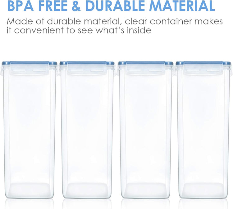Vtopmart Extra Large Tall Airtight Food Storage Containers 4 Pieces 5.9qt / 6.5L-Plastic PBA Free Kitchen Pantry Canister for Spaghetti, Flour and Baking Supplies - Include 24 Labels, Blue