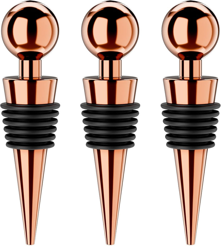 Wine Stoppers for Wine Bottles 3Pcs Vacuum Wine Bottle Stopper with Silicone Reusable Wine Corks, Leak proof Keep Fresh Suitable for Standard (Goldrose, 3 Pack)