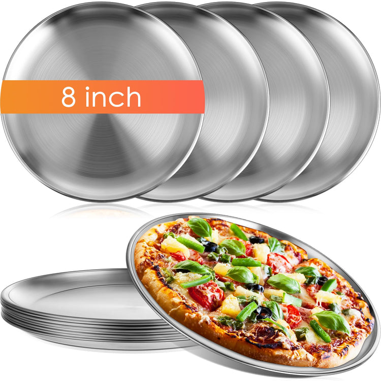 8 Pieces Silver Pizza Pans 8 Inch Bakeware (8 Count)