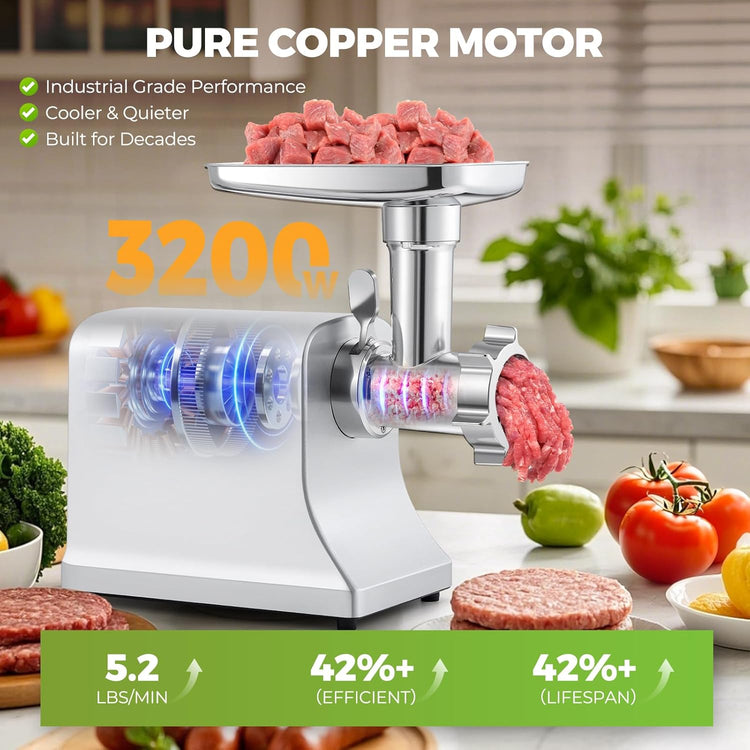 Electric Meat Grinder 3200w Commercial Heavy Duty Metal Gearbox Meat Grinder and Sausage Stuffers, Kubbe Kit for Household Use & Commercial