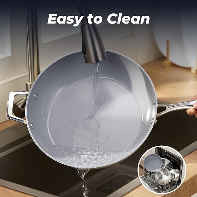 PekGema 16 Pcs Ceramic Cookware Sets, Pots and Pans Set Nonstick, Non Toxic Healthy Non stick Kitchen Cooking Set, PFAS PTFE PFOA FREE, Stay-Cool Handle,Dishwasher-Friendly,Oven-Safe