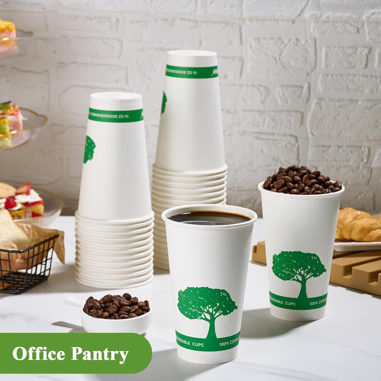 Vplus 240 Pack Compostable Paper Cups, 16 oz Paper Coffee Cups, Biodegradable Disposable Paper Cups, Eco-friendly Hot Drinking Cups for Party, Picnic,and Events