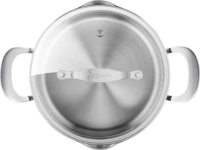 Jamie Oliver by T-fal Cook Smart 10-Piece Cookware Set, Uncoated Stainless Steel, Robust, Fast Heating, Even Cooking, Riveted Handle, Induction safe, Oven and dishwasher safe