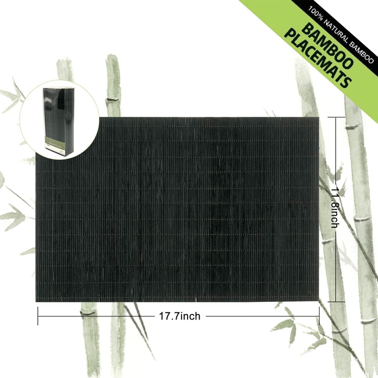 ANDSTAR Set of 8 Pcs Bamboo Placemats Sushi Rolling Mat Japanese Style Natural Anti-Slip Bamboo Placemats Washable Heat-Resistant Table Mats for Dining Room and Kitchen(Black)