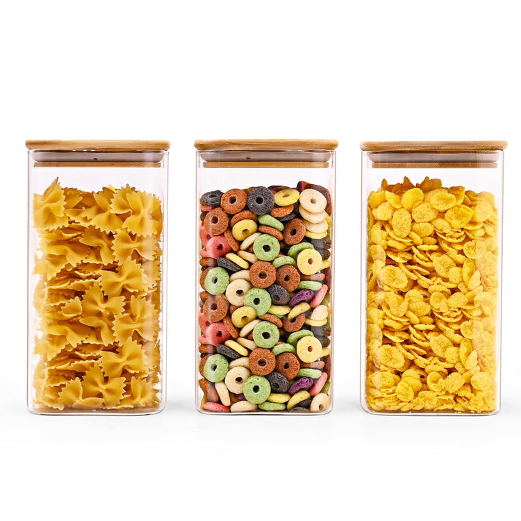 Glass Food Storage Jars Square 44oz (3 Count)