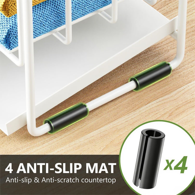 White 2 Tier Kitchen Sink Caddy Organzier Rack with Flexible Dish Brush Holder
