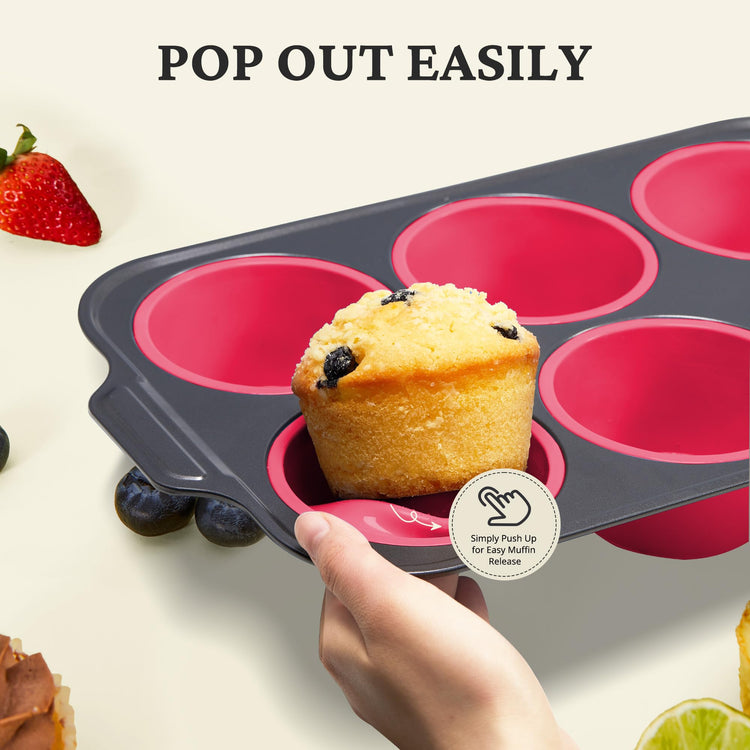 Jumbo Silicone Muffin & Cupcake Pan for Baking with Metal Frame