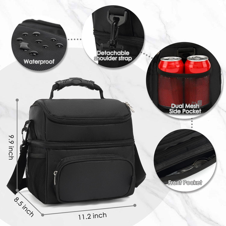 Double Layer Cooler Insulated Lunch Bag Adult Lunch Box Large Tote Bag for Men (2 Count)