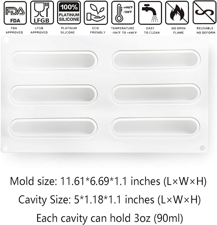 OCPO KITCHEN Eclair Silicone Mold for Baking Mousse Cake Dessert Pastry Chocolate, Ice Cream Mould, Cake Decoration Mold, Fashion Eclair Shape (6-Cavity)