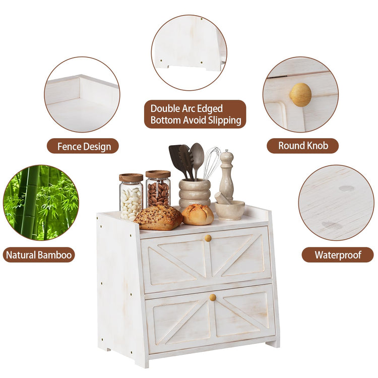 Vintage Double Layer Bread Box for Kitchen Counter Bamboo Bread Storage Container Large Capacity Bread Storage Bin