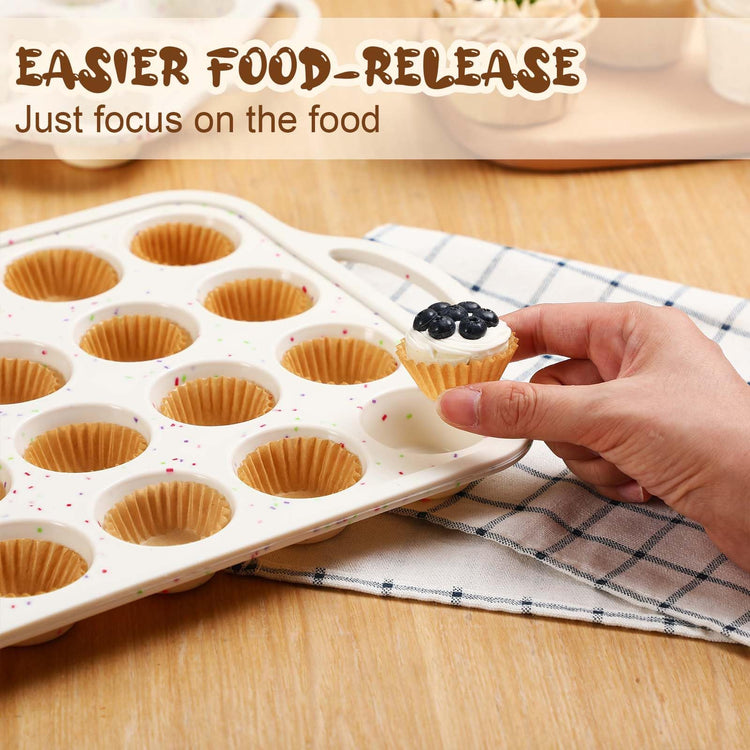 2 Silicone Muffin Pans for Baking with 200 Mini Cupcake Liners (2 Count)