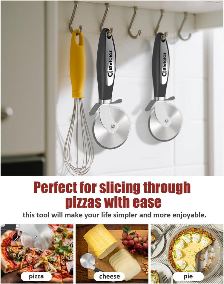 Premium Pizza Cutter, Multi-Purpose Stainless Steel Pizza Cutter Wheel with Non-Slip Soft Touch Handle, Perfect for Cutting Pizza, Dough and Pastry, Dishwasher Safe