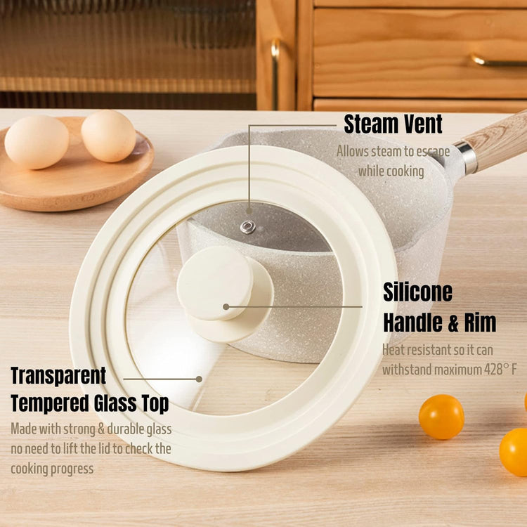 J&C LIFE Universal Lids for Pots, Pans & Skillets (Set of 2) – Fits 7, 8, 9, 10, 11, 12 Inch Pots and Pans, Tempered Glass Silicone Frying Pan Lid, Dishwasher Safe, White Replacement Lid