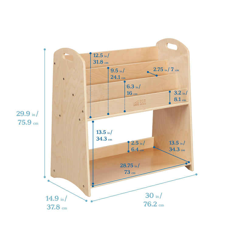 3 Shelf Floor Book Display with Handles and Storage