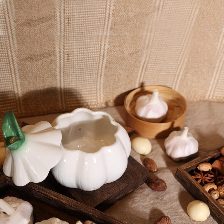 TOIVO Garlic Keeper for Counter,with Lid and Holes GarlicSaver,Garlic Holder Storage Container toKeep (white)