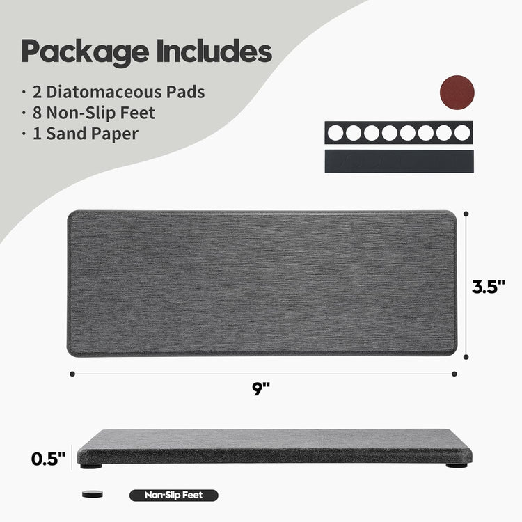2PCS Bathroom Trays, Water Absorbing Diatomite Stone Quick Drying Mat for Kitchen Counter, Dish Rack Soap Dispenser Sponge Holder Caddy Sink Vanity Organizer, Dark Gray Slate,9"x3.5"