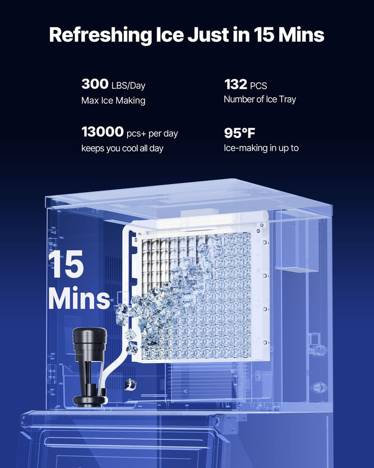 VEVOR Commercial Ice Maker Machine, 300LBS/24H Ice Making Machine with 250LBS Large Storage Bin, Auto Self-Cleaning Ice Maker Machine with Touchscreen for Bar Cafe Restaurant Business Commercial