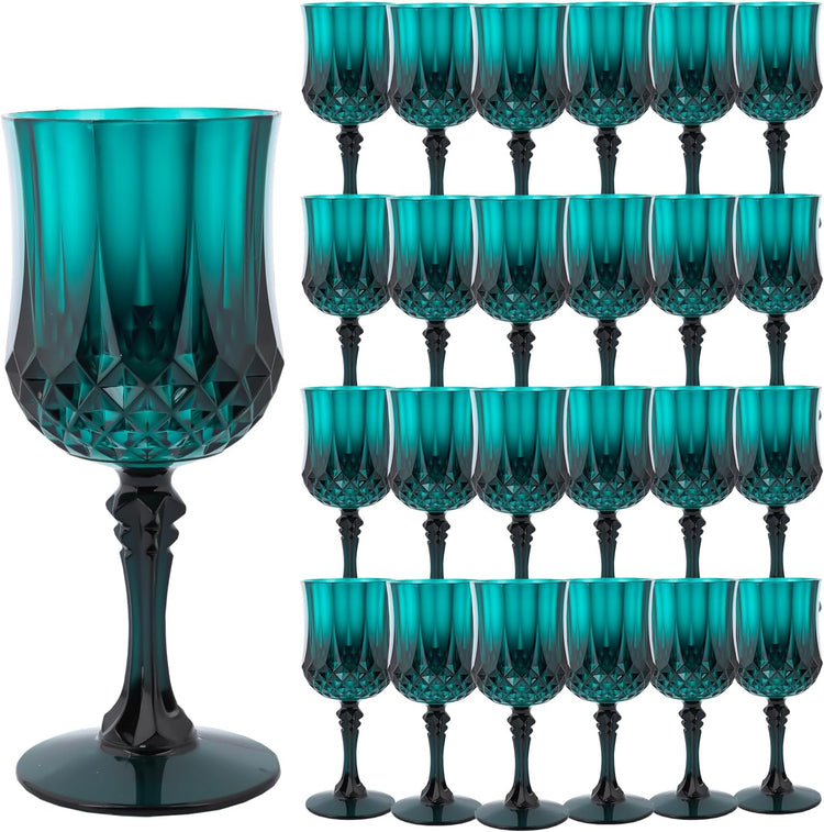 Plastic Wine Glasses,Plastic Goblets Vintage Style Cordial Drinking Glasses for Wedding Reception, Grand Event Party Supplies (24, Green)